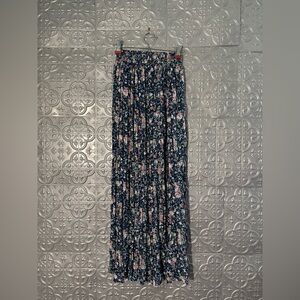 GSL vintage 80s glam pleated maxi blue floral hippy bohemian skirt festival